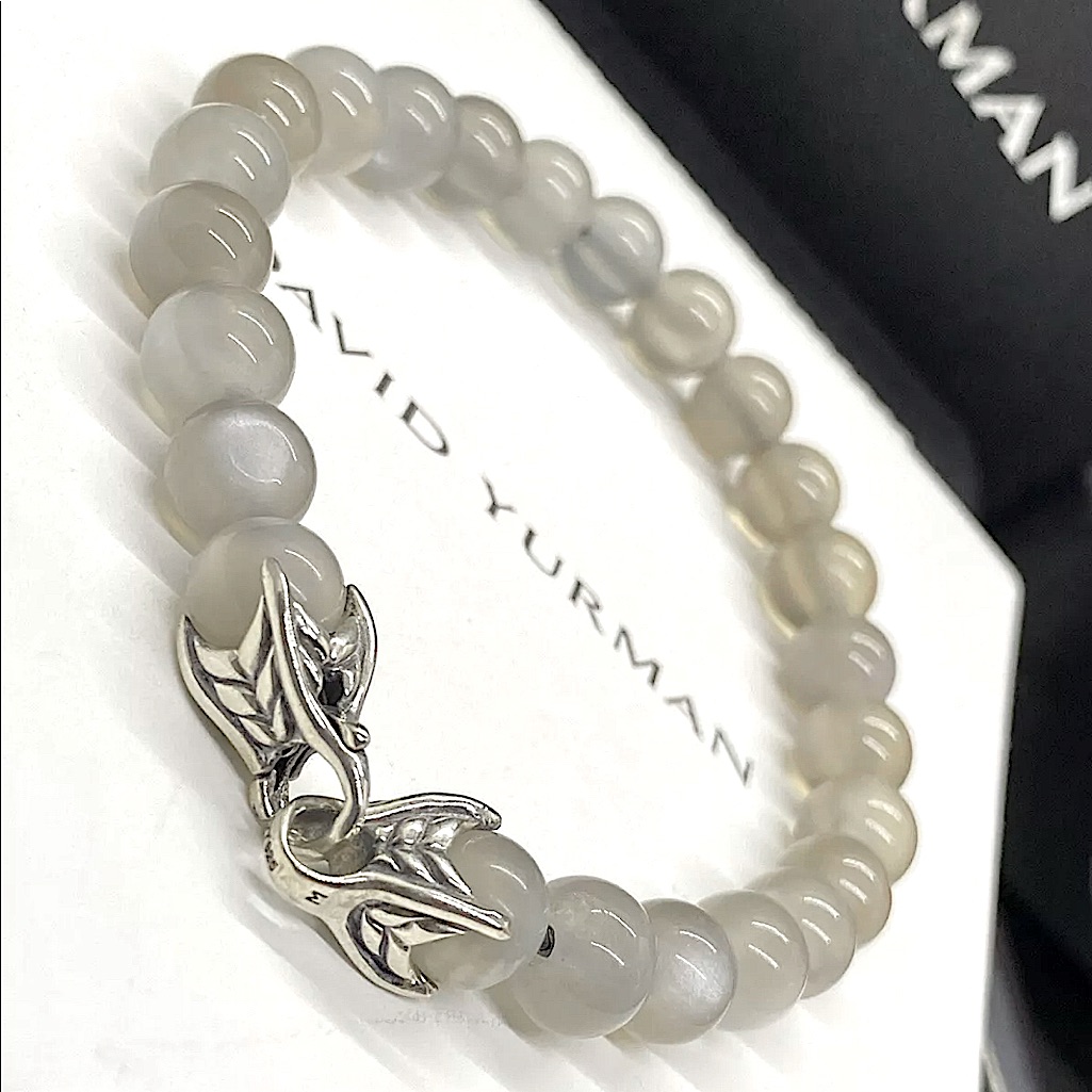 David Yurman Men's Spiritual Beads 8mm Moonstone Bracelet 8.5”